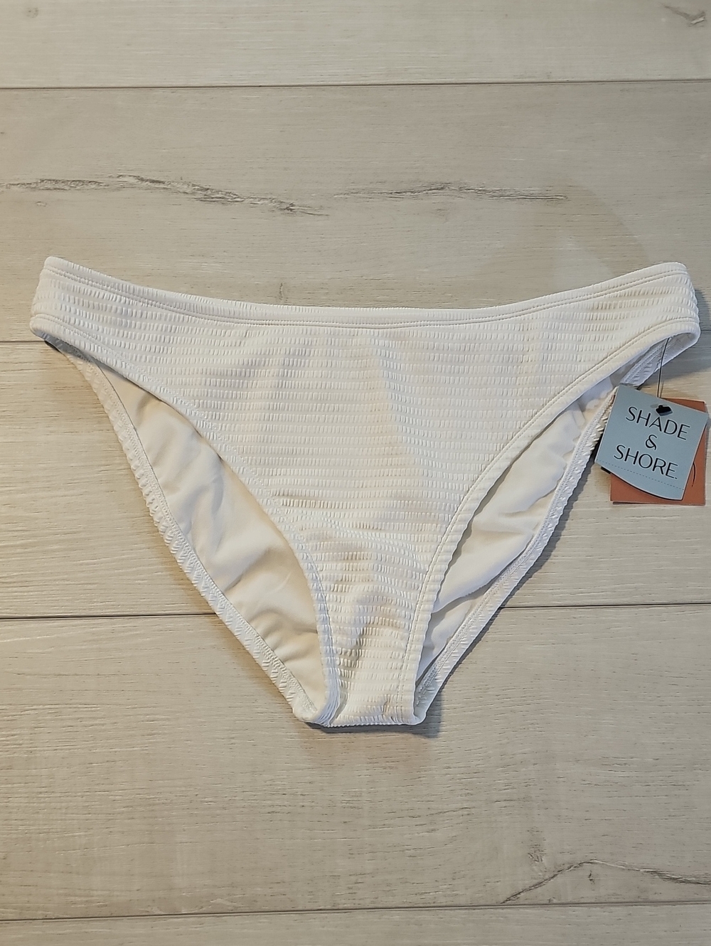 Shade & Shore Women's L Textured White Seersucker Medium Coverage Bikini Bottoms